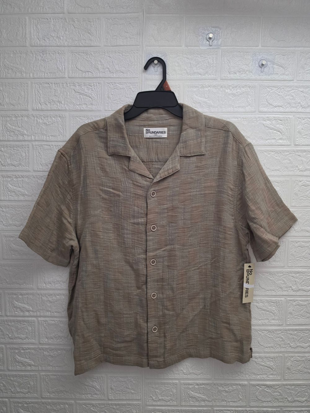Men's Check Gauze Cotton Button Down Summer Shirt, Nwt No Boundaries